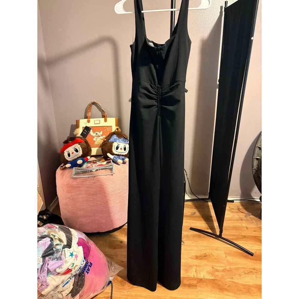 Love Nicki Lew Black, Black Maxi Occassion Dress with Ruching, Side Slit Sz M